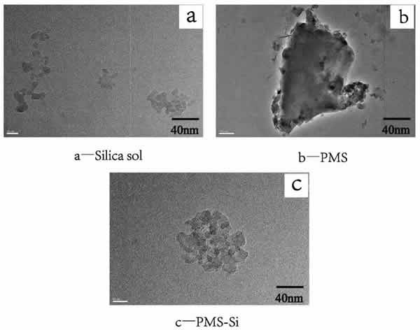 图2_硅溶胶、PMS、PMS-Si的TEM图